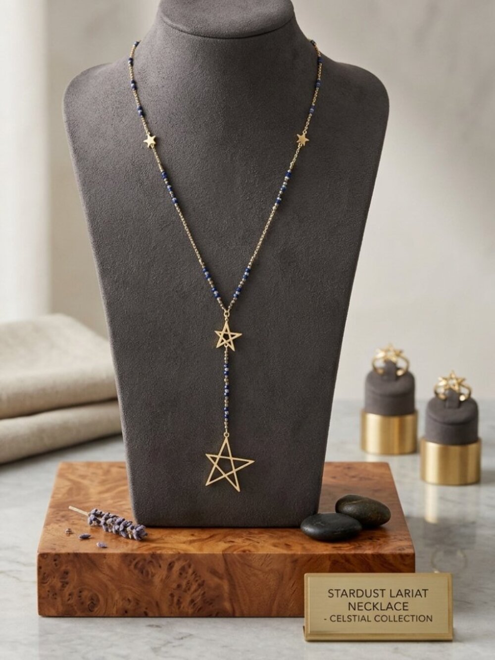 Rebecca Minkoff Gold Super Nova Long Y-Lariat Pendant Necklace Star Beaded